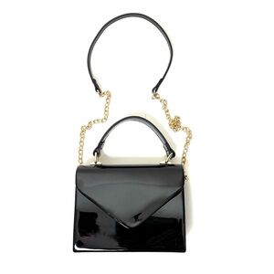3am Forever Black Patent Handbag Removable Gold Chain Strap Satin Lining Evening